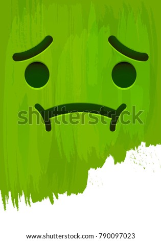 Sick disgusted smiley face on green paint wall vector illustration