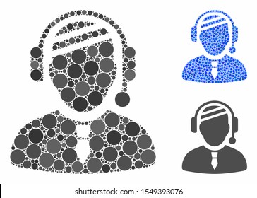 Sick dispatcher composition of small circles in various sizes and color tinges, based on sick dispatcher icon. Vector filled circles are grouped into blue composition.