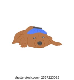 Sick Dog, Veterinary Flat Vector Illustration