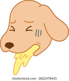 Sick dog vomiting vector illustration, cute puppy feeling nauseous or unwell
