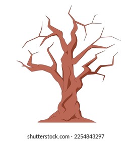 sick dry tree without leaves, brown color, vector illustration