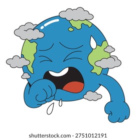 Sick Earth Mascot With Pollution – Environmental Problem Cartoon Illustration