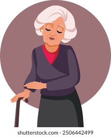 
Sick Elderly Woman Walking with a Cane Vector Illustration. Unwell pensioner woman being unable to walk without support 
