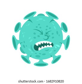 Sick emoji of cartoon character of coronavirus isolated infectious bacteria which coughing. Quarantine situation covid-19 virus world pandemic. Vector illustration flat design style.