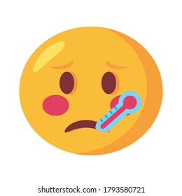 sick emoji face with thermometer classic flat style icon vector illustration design