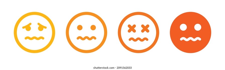 Sick emoji, unwell emotion and uncomfortable expression vector illustration