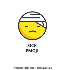 sick emoji vector line icon, sign, illustration on background, editable strokes