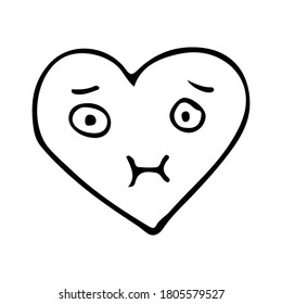 Kick emoticon Herzform doodle Illustration. Handgezeichnete Herzform, kranke Emotion