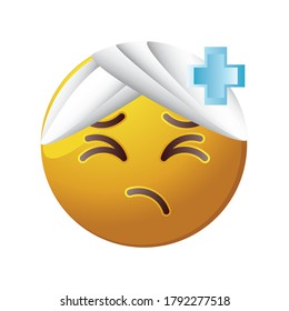 sick emoticon on white background vector illustration design