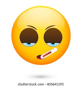 Sick emoticon .Emoticon with thermometer  Isolated vector illustration on white background