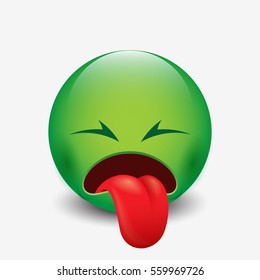 Sick emoticon with tongue out - vector illustration