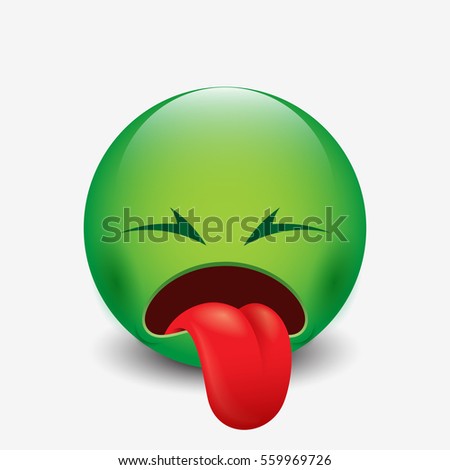 Sick emoticon with tongue out - vector illustration
