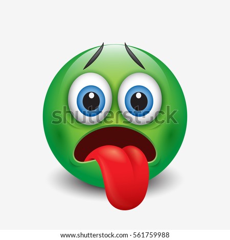 Sick emoticon with tongue out - vector illustration