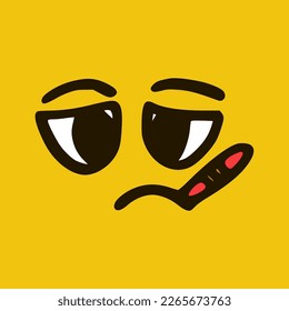 Sick face with thermometer. 
 Cartoon face expressions. Doodle characters mouth and eyes illustration.