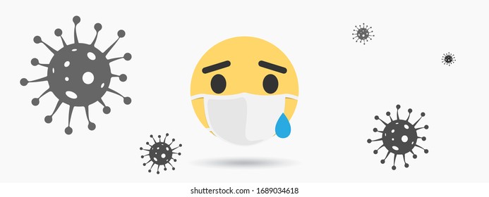 Sick faces. Icons with masks concept for save the world with Covid-19 virus nCoV