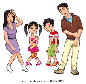 Sick family. Vector cartoon and isolated characters.