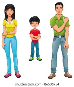 Sick family. Vector cartoon and isolated characters.