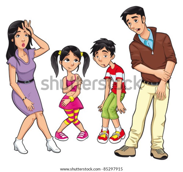 Sick Family Vector Cartoon Isolated Characters Stock Vector (Royalty