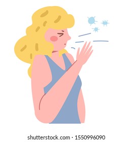 Sick, flu, cold, infection, germs, sneezes, aerobic Vector. Cartoon. Isolated art on white background. Flat