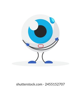 Sick funny eyeball character shivering with cold and flu vector illustration