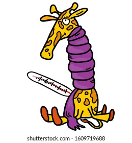 Sick giraffe on a white background. Doodle style