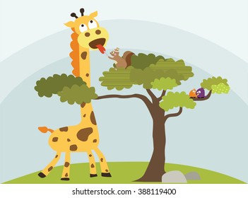 sick giraffe and squirrel