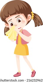 A sick girl cartoon character on white background illustration