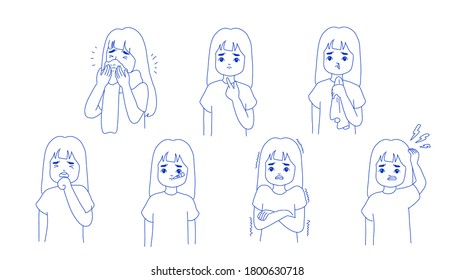 Sick girl character design of vector. Doodle illustration style.