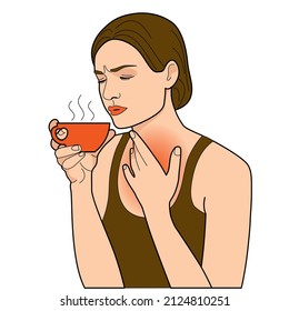 A sick girl drinks a hot drink