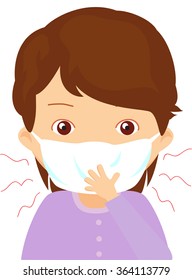 Sick girl with flu mask. Vector cartoon illustration