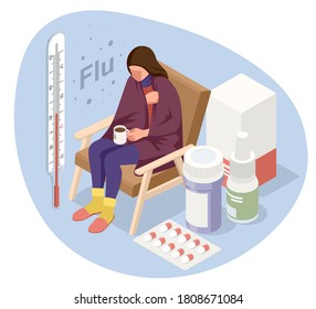 Sick girl with flu symptoms. Medicine Disease