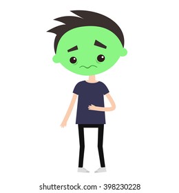 Sick girl with green face vector cartoon illustration