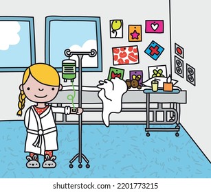 Sick girl in the hospital vector illustration