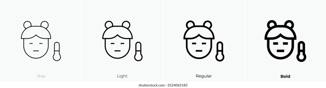 Icono de chica enferma. Diseño de estilo delgado, ligero, regular y audaz aislado sobre fondo blanco