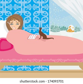 sick girl lying in bed 
