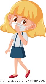 Sick girl wearing mask on white background illustration