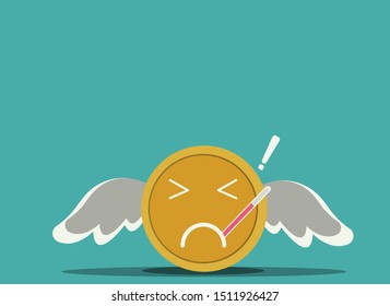 sick golden coin with termometer, vector, illustration