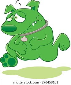 A Sick Green Dog Runs For The Bathroom As He Is About To Vomit From Nausea