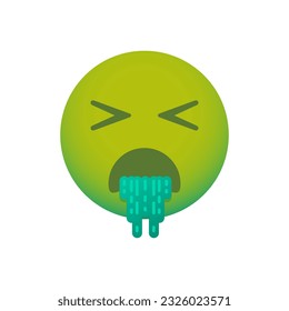 Sick green emoticon vomiting. Vector emoji smiley icon with disease, virus or stomach problem
