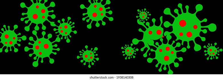 Sick Green Horizontal Vibrant Danger Sign Coronavirus Bright Test Wallpaper. Science Vivid Healthcare Black Quarantine Creepy Epidemic Illustration. Virus Covid-19 Red Pandemic Medicine Backdrop.