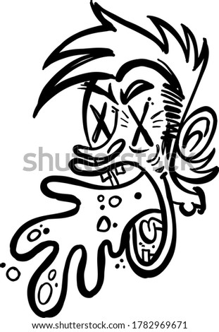 Sick guy with spiky hair vomiting a big barf from his mouth - cartoon illustration