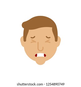 Sick head human. Headache. Diseased guy face. Pain In head