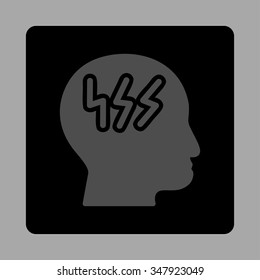 Sick Head vector icon. Style is flat rounded square button, gray and black colors, silver background.