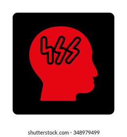 Sick Head vector icon. Style is flat rounded square button, intensive red and black colors, white background.