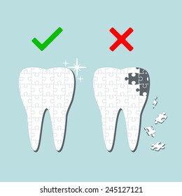 Sick and healthy tooth. Infographics. Vector illustration
