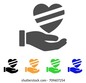 Sick Heart Care Hand vector pictograph. Style is a flat graphic symbol in gray, black, yellow, blue, green color versions. Designed for web and mobile apps.