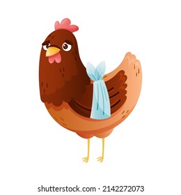 Sick hen farm bird. Sad chicken with bandage on its hen cartoon vector illustration