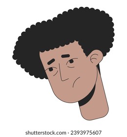 Sick hispanic young adult man 2D linear vector avatar illustration. Sad hanging head male latin american outline cartoon character face. Guy suffering ill flat color user profile image isolated