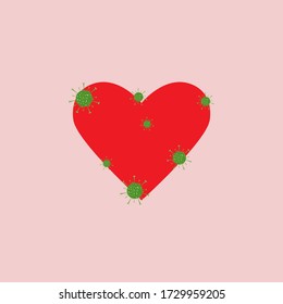 Sick human heart icon, bacteria, viruses, germs, vector illustration
