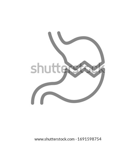 Sick human stomach line icon. Disease internal organ, acute pain, transplant rejection symbol